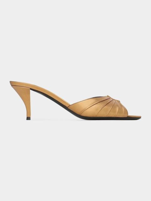 SAINT LAURENT 60mm Babylone YSL Ruched Mule Sandals in Metallic Leather