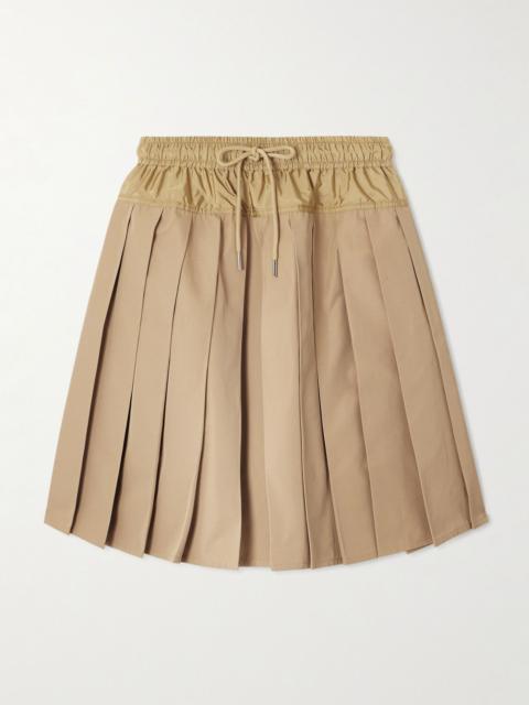 Moncler Shell-trimmed pleated twill skirt Beige
