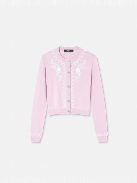 VERSACE Embroidered Cashmere Knit Cardigan
