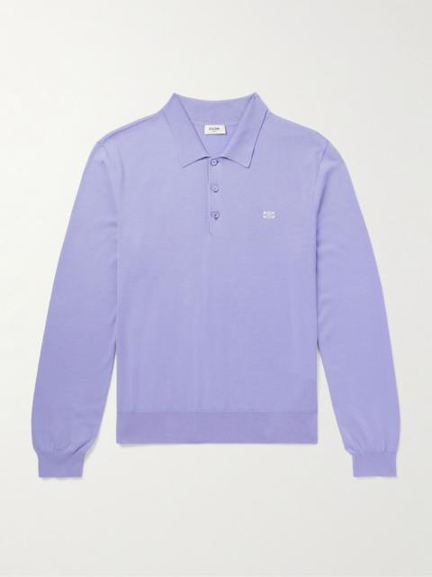 CELINE Logo-Embroidered Cotton Polo Shirt Purple