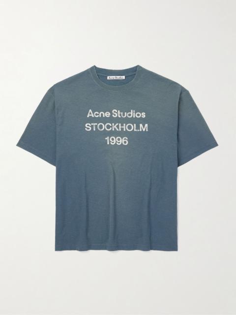 Acne Studios Exford Distressed Logo-Print Cotton and Hemp-Blend Jersey T-Shirt Blue