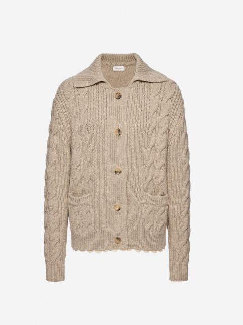 MAGDA BUTRYM Lace-detail cable knit cardigan jacket in beige