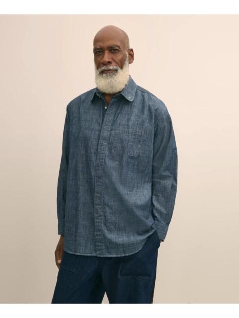 Brooks Brothers Brooks Brothers X Engineered Garments Cotton Chambray Round Pinhole Collar Oversized Dress Shirt