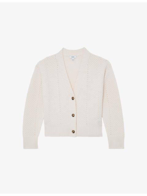 REISS Lottie Chevron-Stitch Wool And Cashmere Cardigan