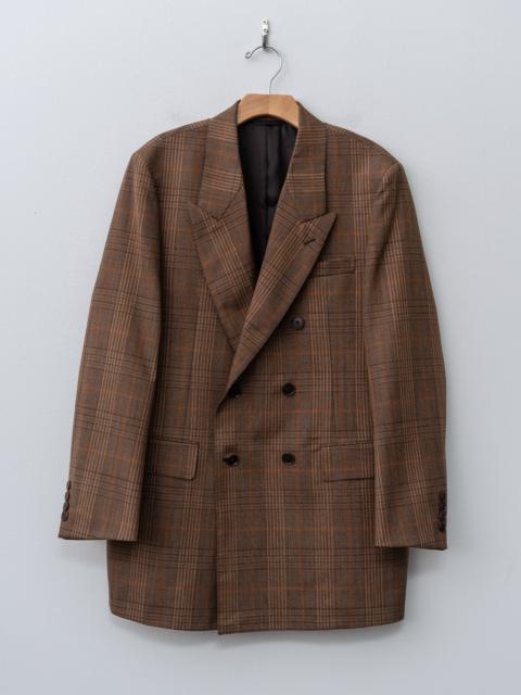 AURALEE Bluefaced Wool Check Double-Breasted Jacket - Brown Check