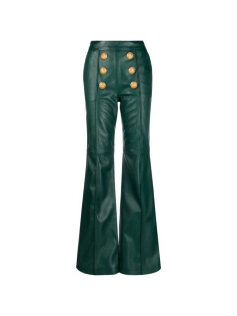 button-embellished leather flared trousers