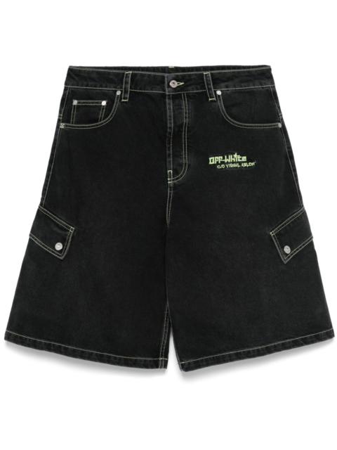 Off-White logo-embroidered denim shorts