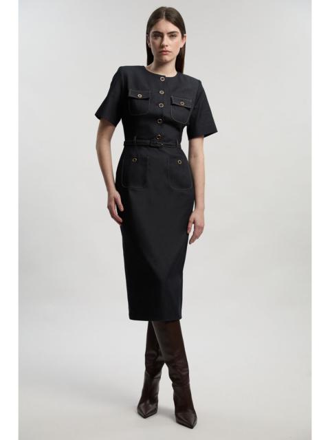 KAREN MILLEN Tailored Denim Belted Midi Dress