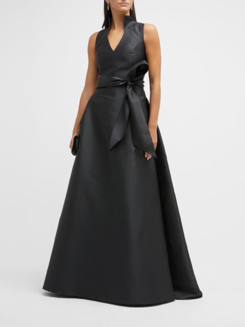 CAROLINA HERRERA Satin V-Neck Gown