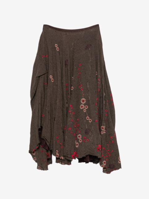 Marc Le Bihan floral-embroidered raw-edge midi skirt