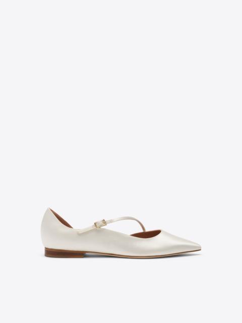 MALONE SOULIERS Bettina White Satin Flat Pumps
