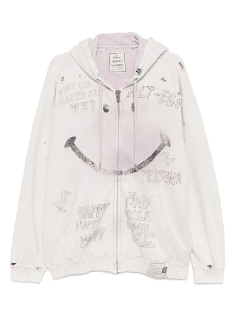 Maison MIHARAYASUHIRO bleached smily-face-print zip-up hoodie