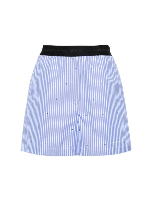MSGM striped rhinestone-embellished cotton shorts