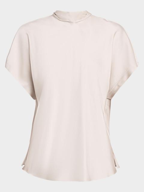 Brunello Cucinelli Back-Tie Short-Sleeve Silk Blouse