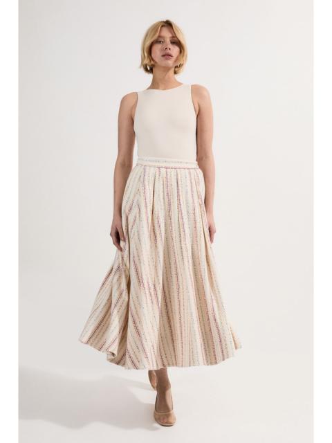 KAREN MILLEN Premium Woven Stripe Tailored Pleated Midi Skirt