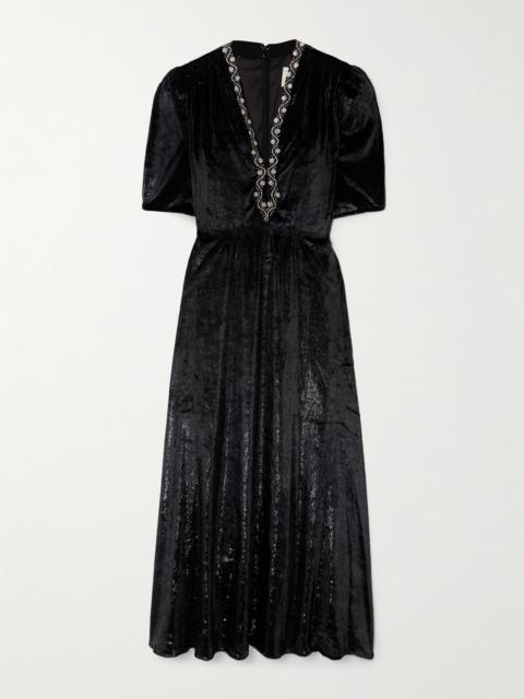 SALONI Tabitha Embellished Metallic Velvet Midi Dress