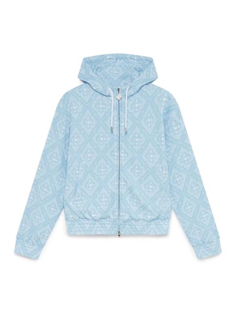 CASABLANCA Pale Blue and White Jacquard Hooded Sweatshirt