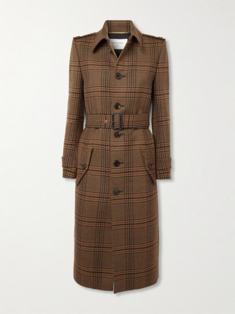 Belted Checked Wool Trench Coat