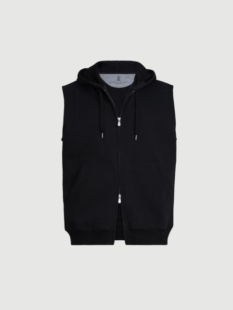 Brunello Cucinelli Techno cotton French terry sleeveless sweatshirt with zipper and hood