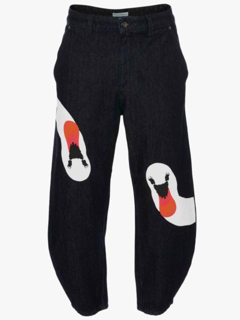 JW Anderson SWAN PRINTED CURVED DENIM JEANS