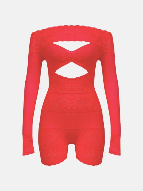 POSTER GIRL DAVINA SLEEVED ROMPER VIXEN RED