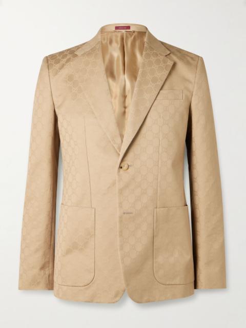 GUCCI Marcello Slim-Fit Logo-Jacquard Cotton-Twill Blazer Beige