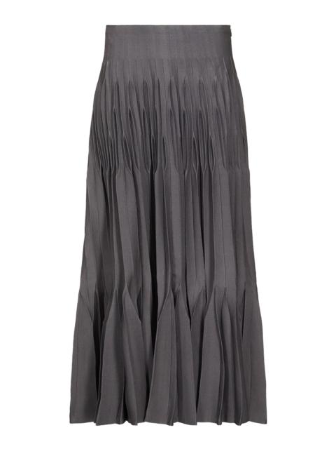 Alaïa Pleated Silk-Blend Midi Dress grey
