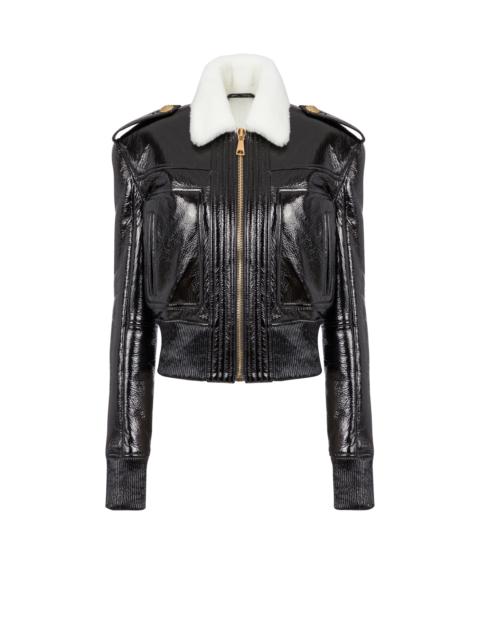 Balmain Patent leather and faux fur jacket