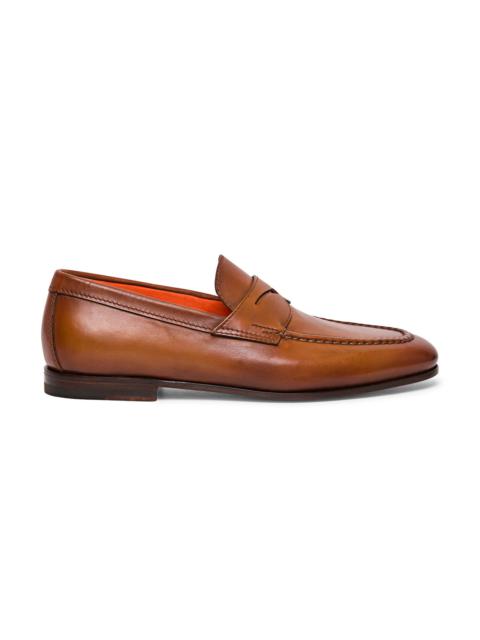 Santoni Men’s brown leather penny loafer