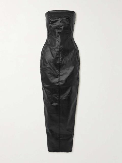 Rick Owens Lido strapless paneled coated-denim gown