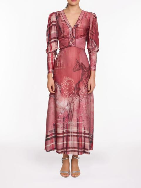 Marchesa WILD HEART TARTAN PRINTED MIDI DRESS