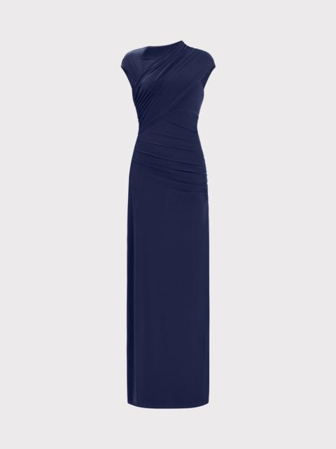 HERVE LEGER RUCHED MATTE JERSEY S/L DRAPED GOWN