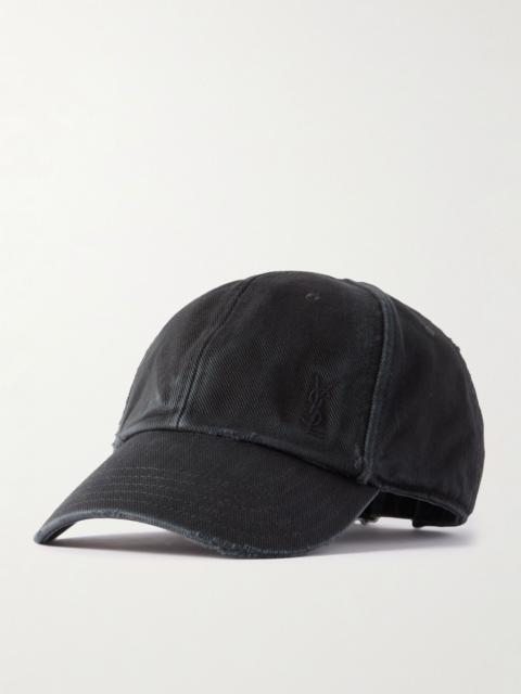 SAINT LAURENT Distressed denim hat Black