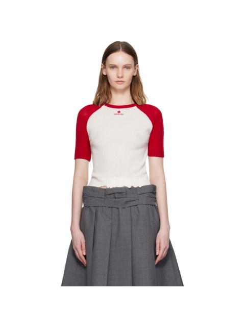 SHUSHU/TONG White & Red Color-Block Raw-Edge Short-Sleeve Knit Top