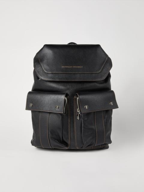 Grained calfskin leisure backpack