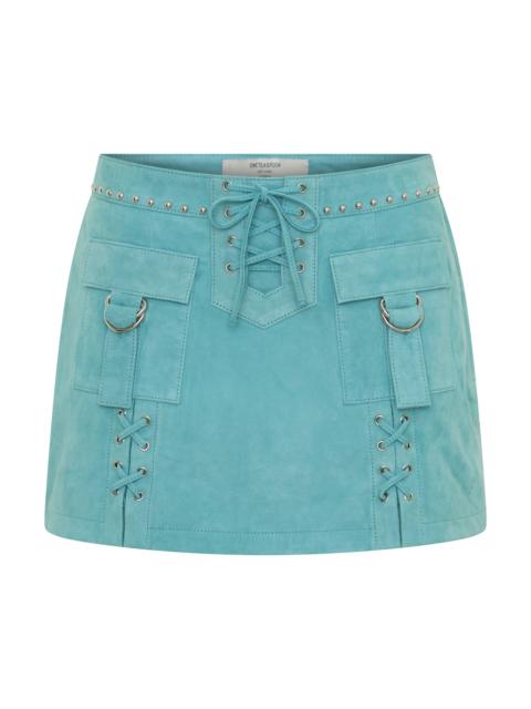 ONE TEASPOON Cross My Heart Laced Suede Mini Skirt - Mint Green