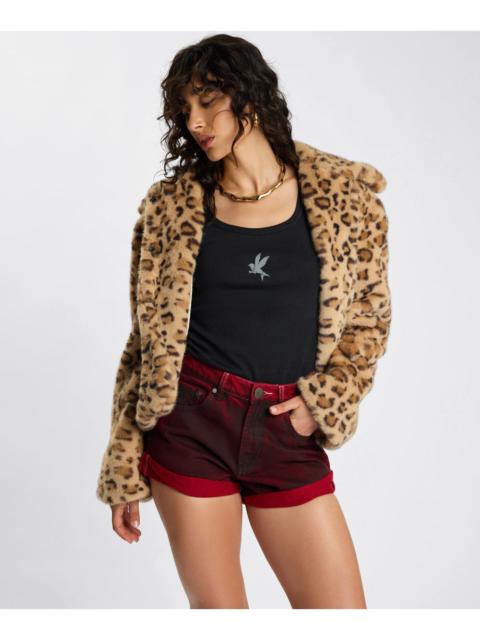 ONE TEASPOON Catwalk Cropped Faux Fur Jacket - Leopard Print