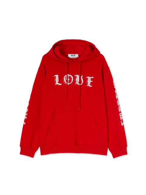 MSGM Hooded sweatshit with "Love, Freedom, Empathy" print