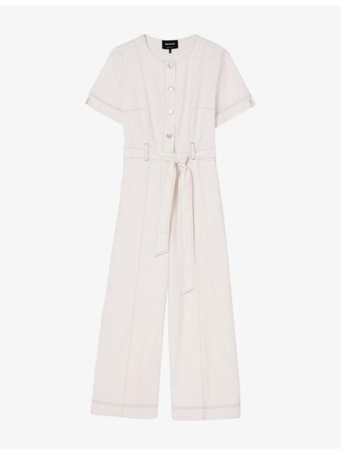WHISTLES Belted Wide-Leg Denim Jumpsuit
