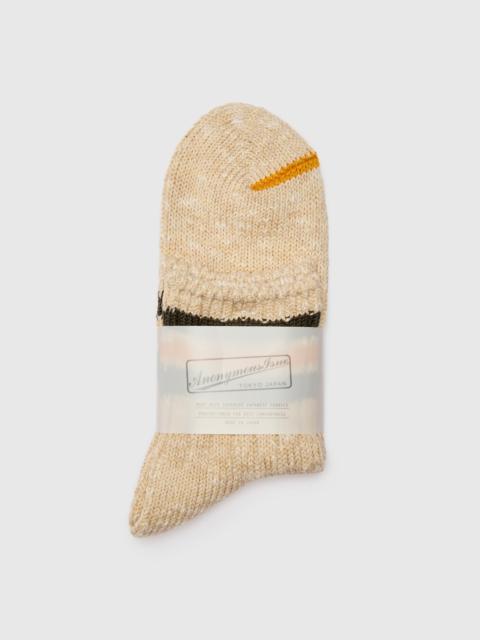 ANONYMOUSISM 3 Line Quarter Length Sock in Beige