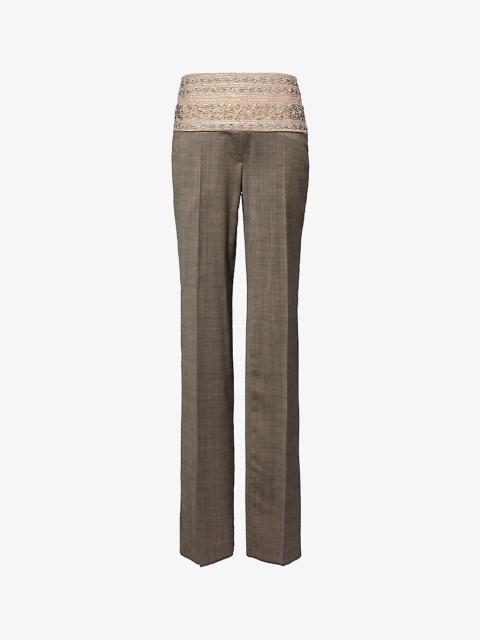 Crystal Belt bead-embellished mid-rise straight-leg stretch-wool trousers