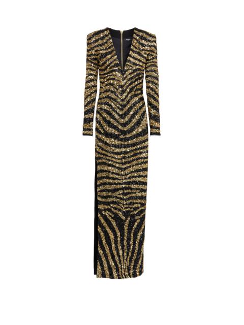 Balmain Embroidered zebra long dress