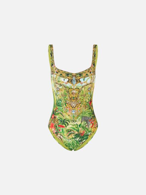 CAMILLA UNDERWIRE SQUARE NECK ONE PIECE W SCOOP BACK WANDERLUST EMPIRE
