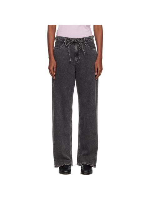 rag & bone Black Phoebe Wide-Leg Drawstring Jeans