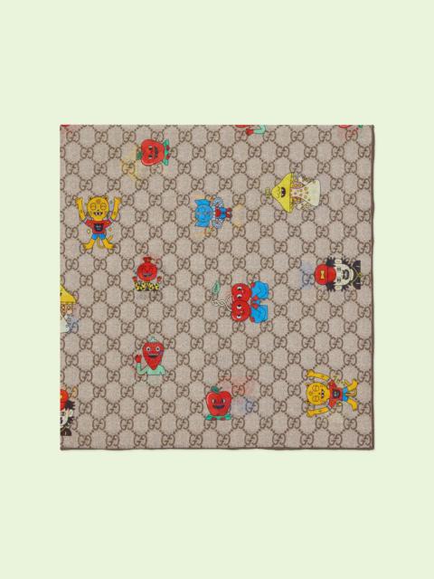 GUCCI GG emoji print cotton scarf