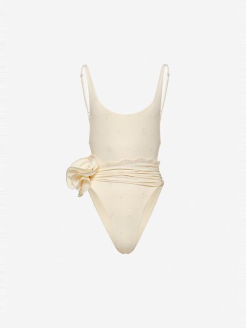 MAGDA BUTRYM Flower scoop neck swimsuit in cream with embroidered roses