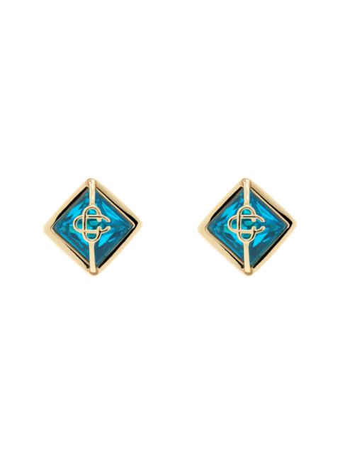CASABLANCA Gold & Blue Crystal Monogram Earrings
