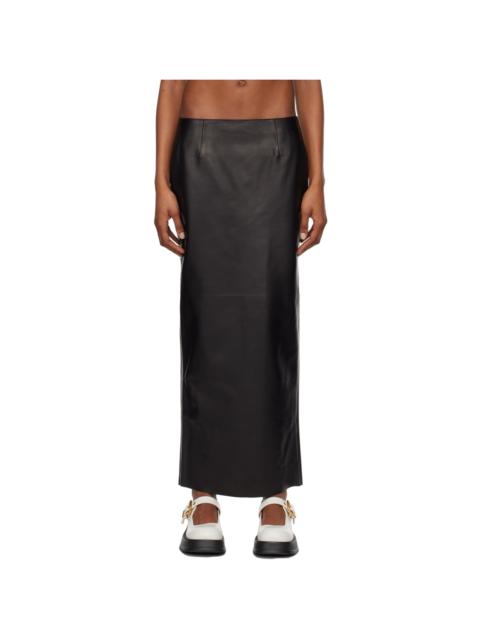 Black Slit Leather Maxi Skirt