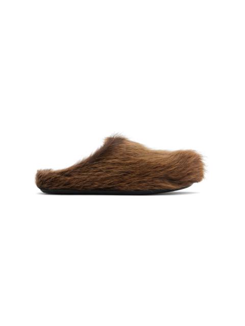 Marni Brown Long Hair Calfskin Fussbett Sabot Loafers