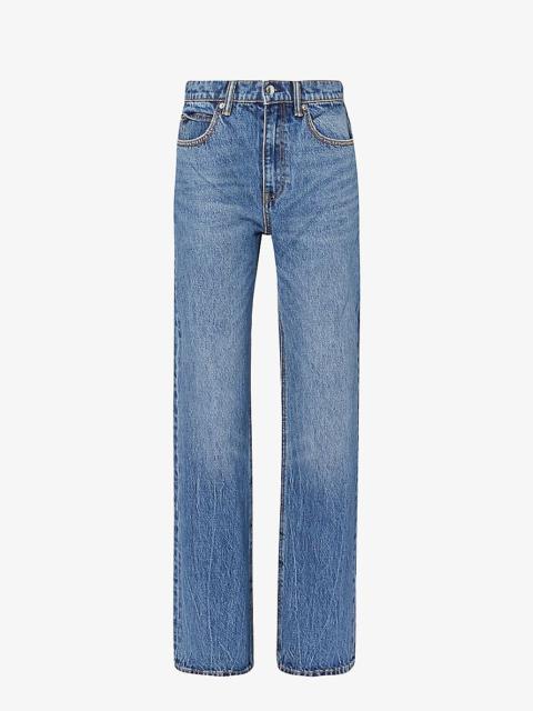 Brand-patch straight-leg mid-rise denim jeans